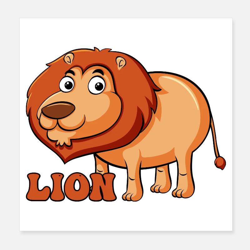 Lively Lion Cartoon Tee Poster 8" x 8" (20x20 cm)