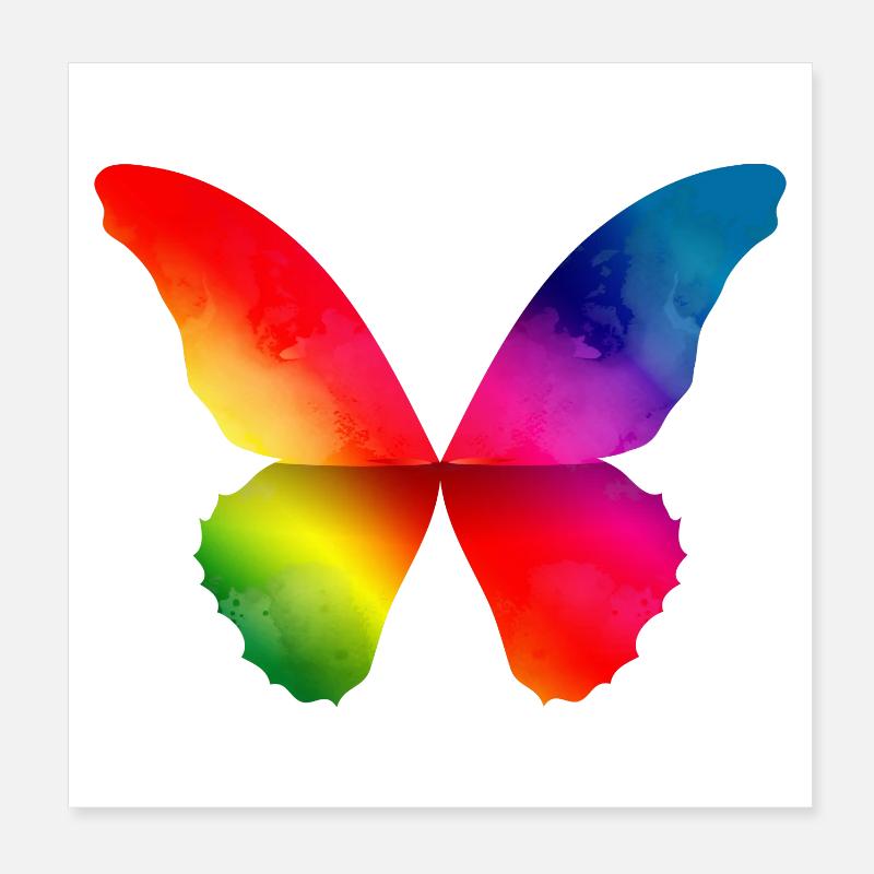 Schmetterling Form in kräftigen Regenbogen Farben Poster 20x20 cm