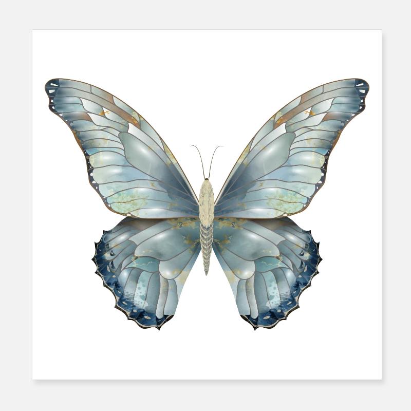 Papillon dans de délicates nuances de bleu peint à la main Poster 20 x 20 cm
