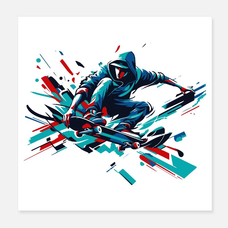 Lebendiges buntes Motiv eines Skaters Poster 20x20 cm