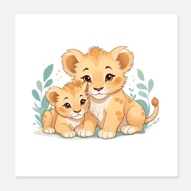 Câlins de lionceaux Poster 20 x 20 cm