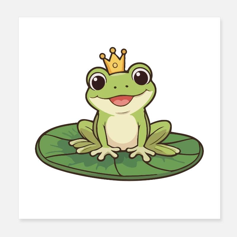 Frog Prince on Water Lily Poster 8" x 8" (20x20 cm)