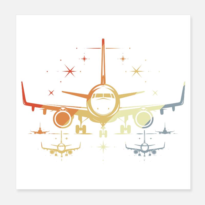Avions Graphique Rétro - Poster 20 x 20 cm - blanc