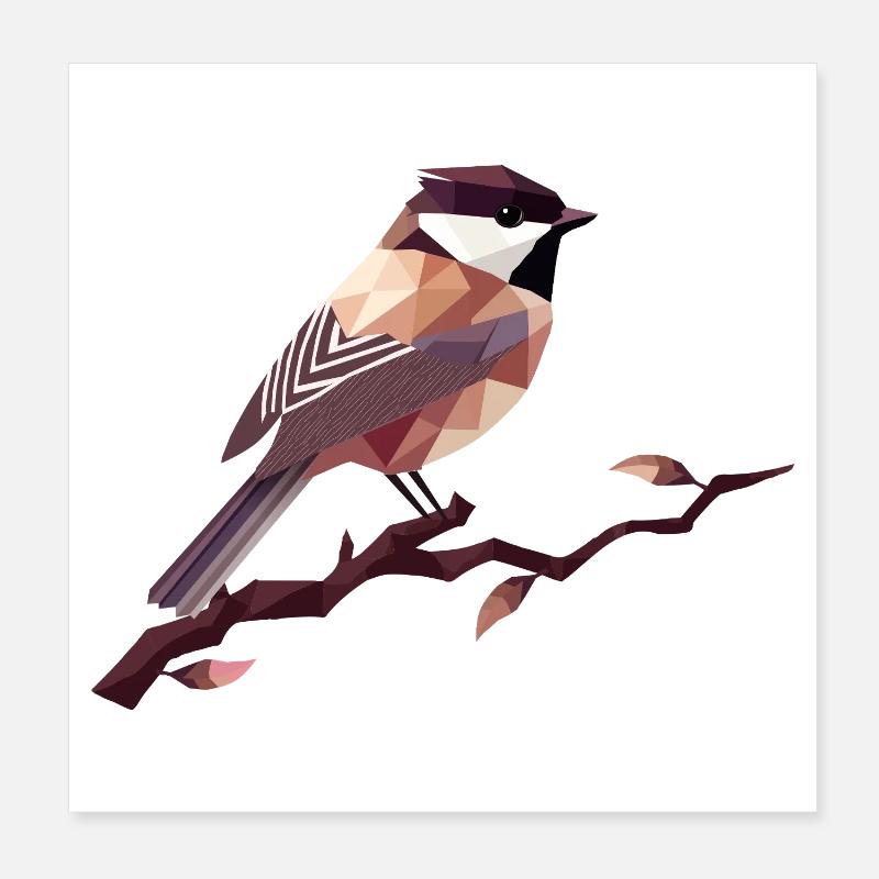 Geometrischer Singvogel – Elegante Polygonkunst Poster 20x20 cm