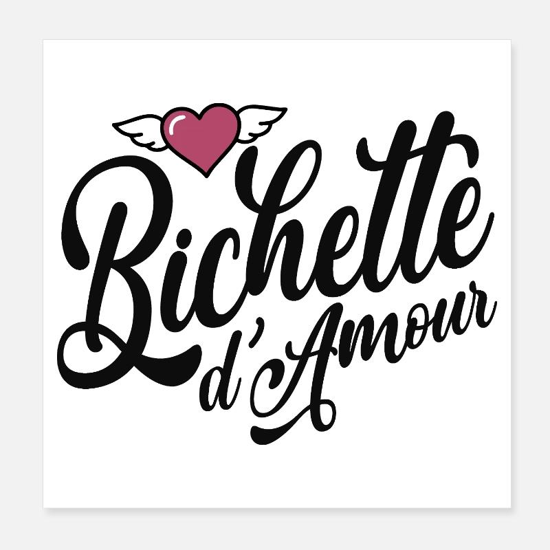 Bichette Amour Ramantique Coeur Ailes - Poster 20 x 20 cm - blanc