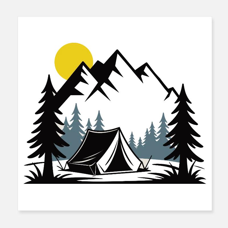 Alpine Campfire Tent Illustration Poster 8" x 8" (20x20 cm)