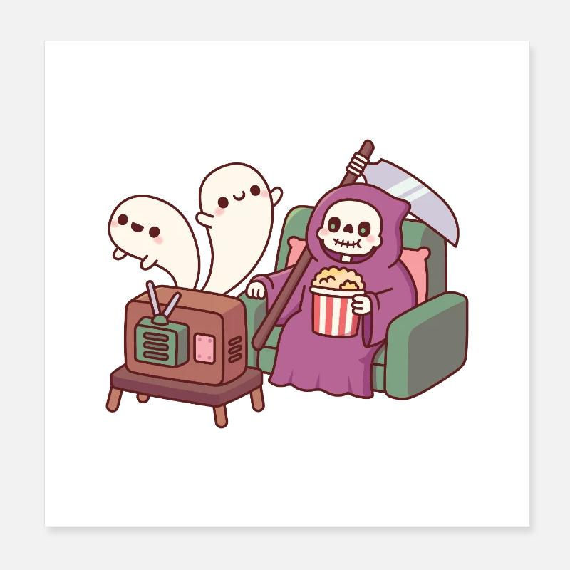 Süßer Sensenmann Mit Popcorn Und Fliegenden Geistern Poster 20x20 cm