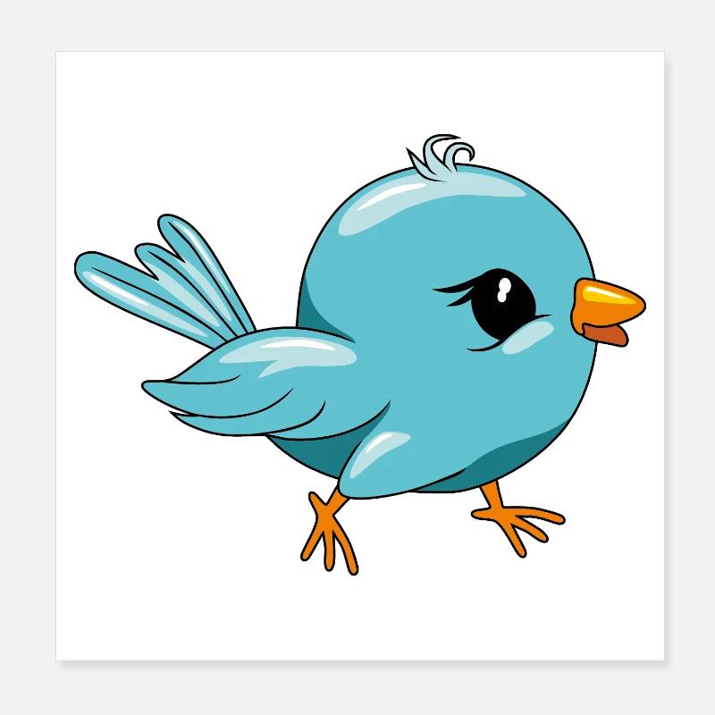 Oiseau bleu heureux mignon Poster 20 x 20 cm