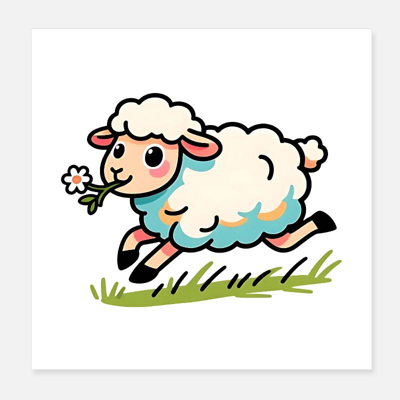 Lammhammel auf der Wiese Poster 20x20 cm