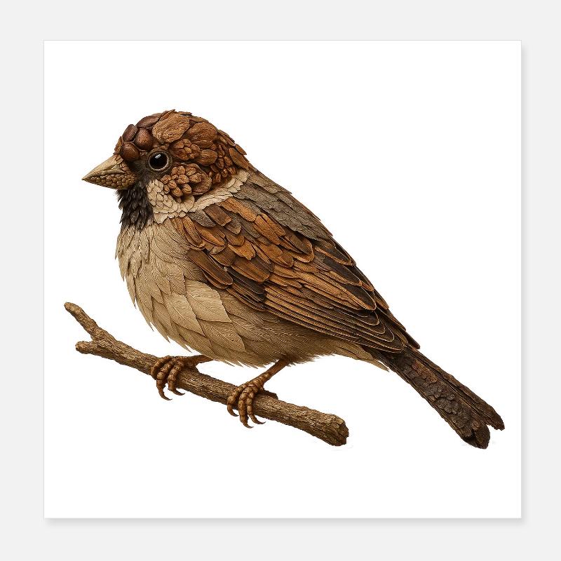 Spatz im Naturlook - Poster 20x20 cm - Weiß