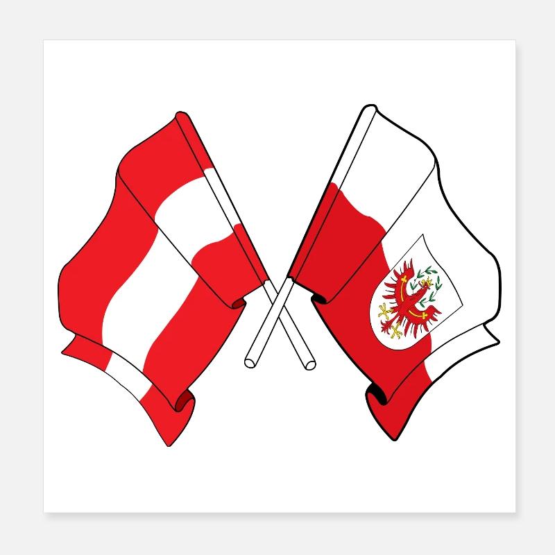 Austria & Tyrol Flag Crossed Poster 8" x 8" (20x20 cm)