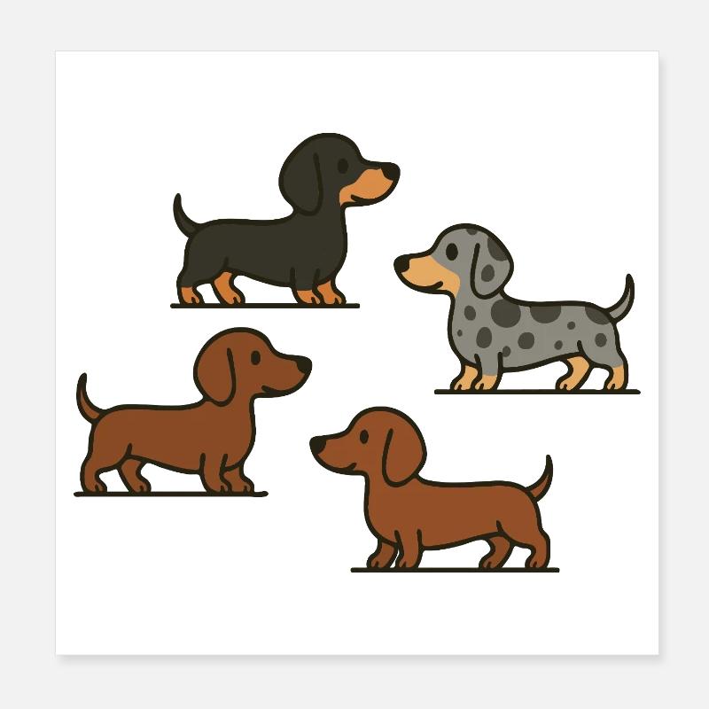 Dachshund Quartett: Spotted & Solid Poster 20x20 cm
