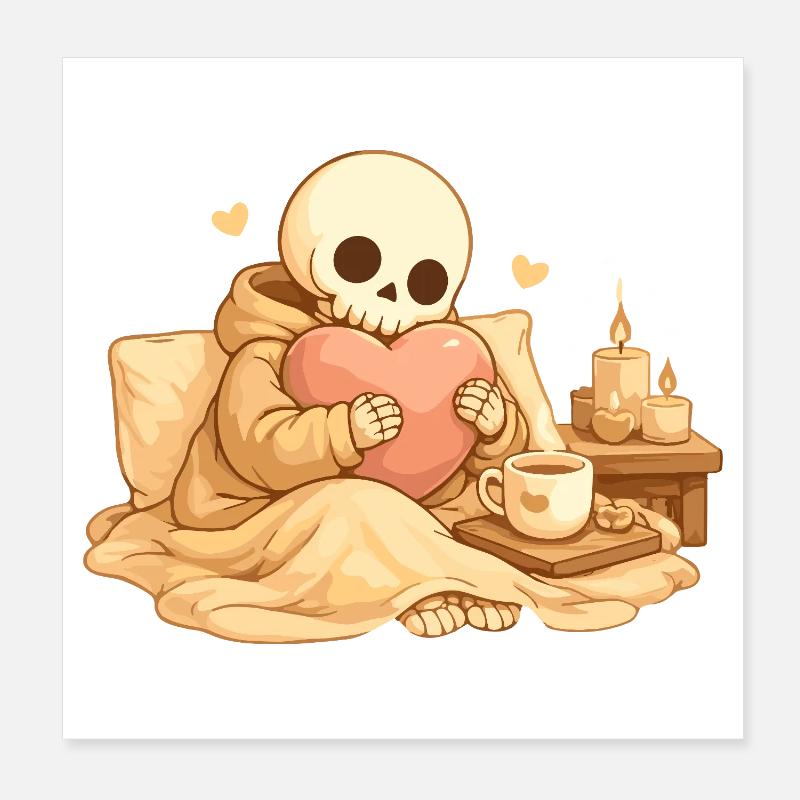 Squelette Douillet avec Cœur – Repos et Soins de Soi Poster 20 x 20 cm