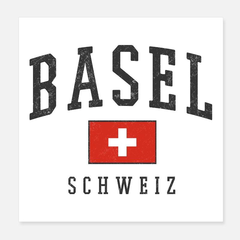 Basel Schweiz Design mit Flagge  Poster 20x20 cm