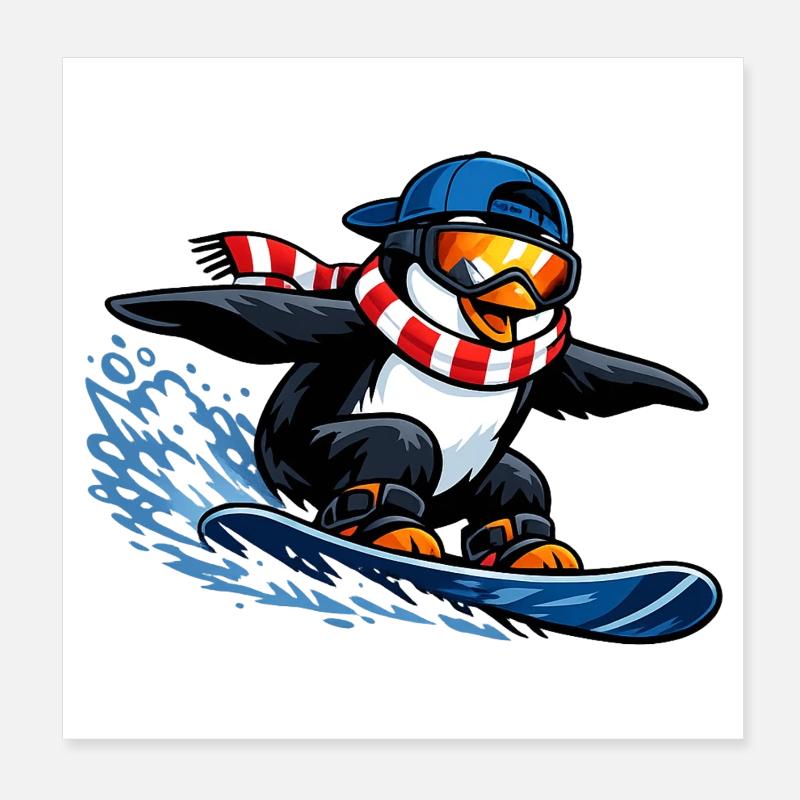 Pinguin Boarder Wintersport Poster 20x20 cm