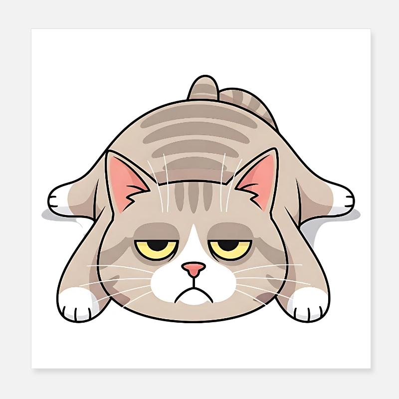 Grim late riser cat morning grouch Poster 8" x 8" (20x20 cm)