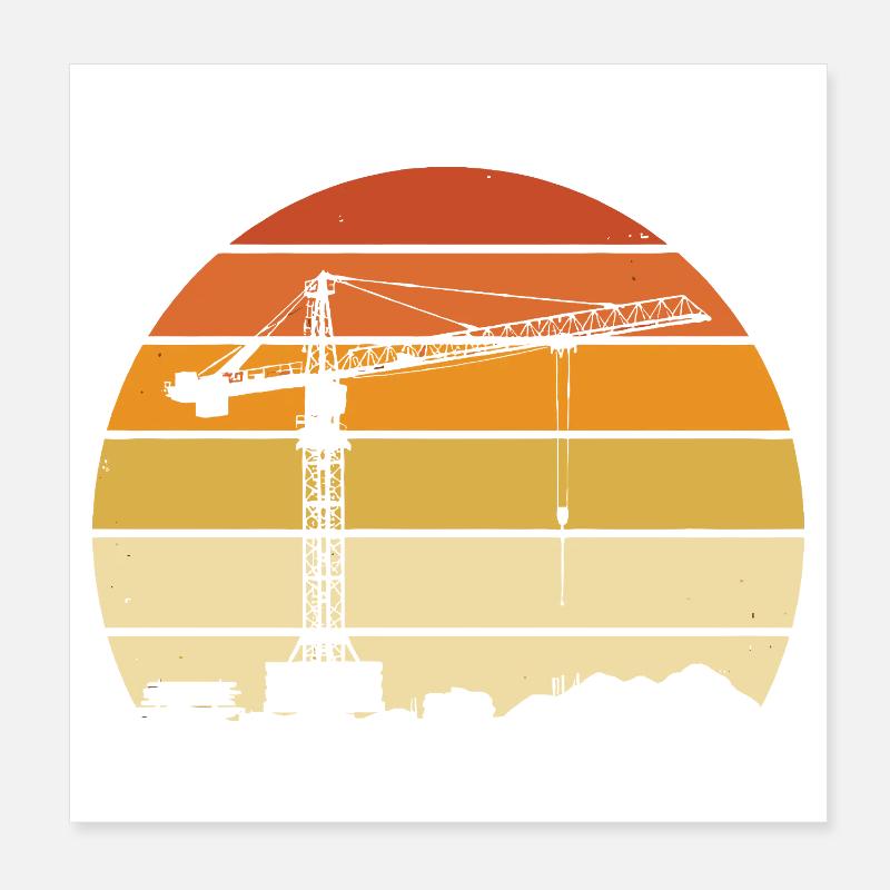 Kranführer Retro Design – Baustelle & Baukran Poster 20x20 cm