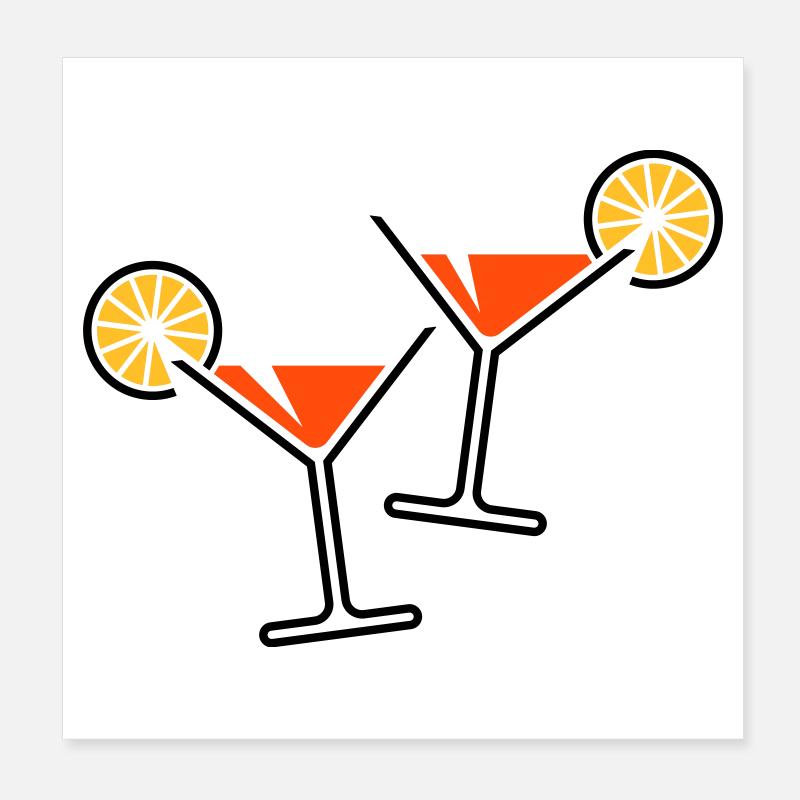 2 Cocktail Glasses / Cocktail / Martini + (Orange) Poster 8" x 8" (20x20 cm)