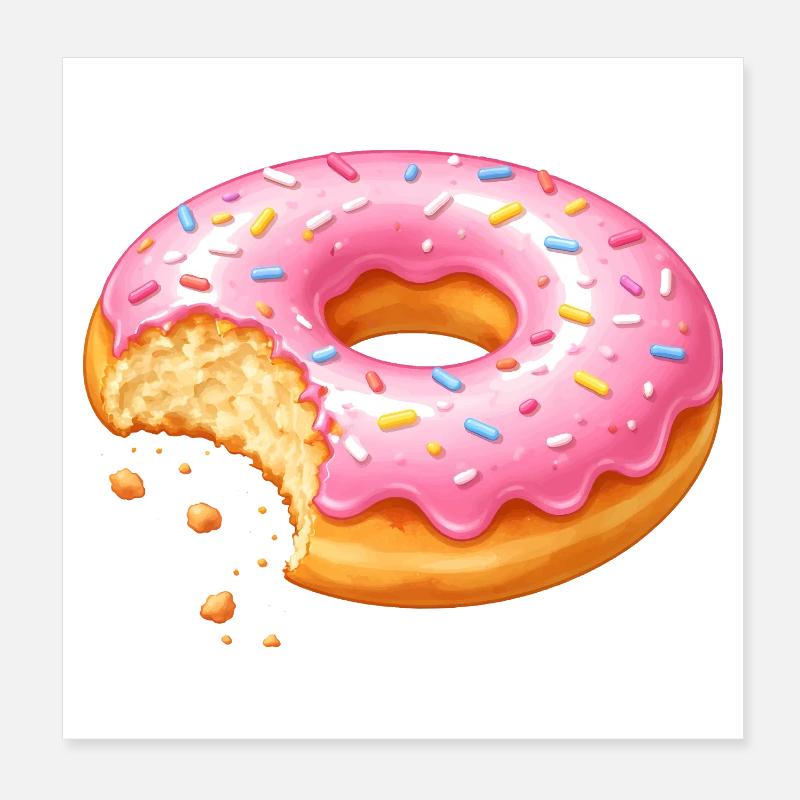 Donut avec morsure – Conception de dessert sucré Poster 20 x 20 cm