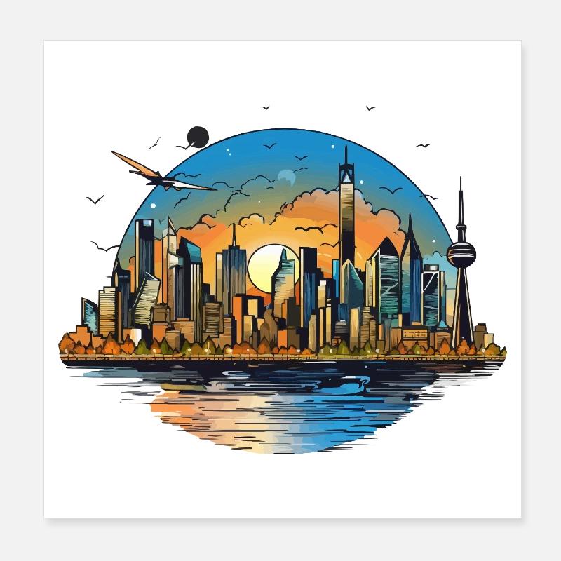 Sunset Skyline Reflection Poster 8" x 8" (20x20 cm)
