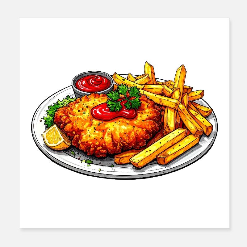 Schnitzel mit Pommes Poster 20x20 cm
