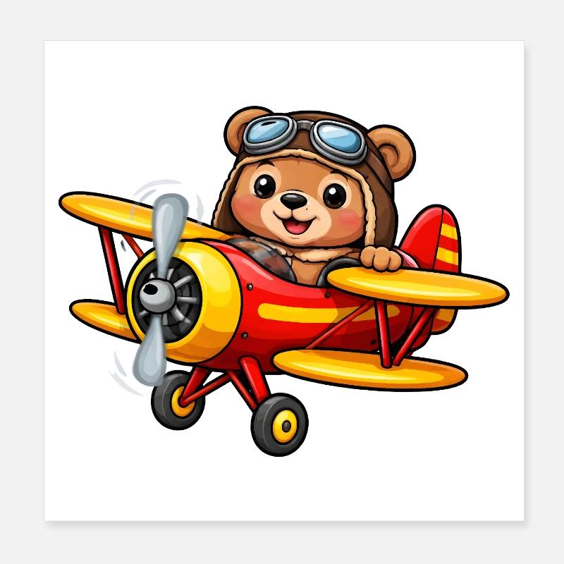 Pilot Gift Shirt – Cute Bear on the Plane Poster 8" x 8" (20x20 cm)