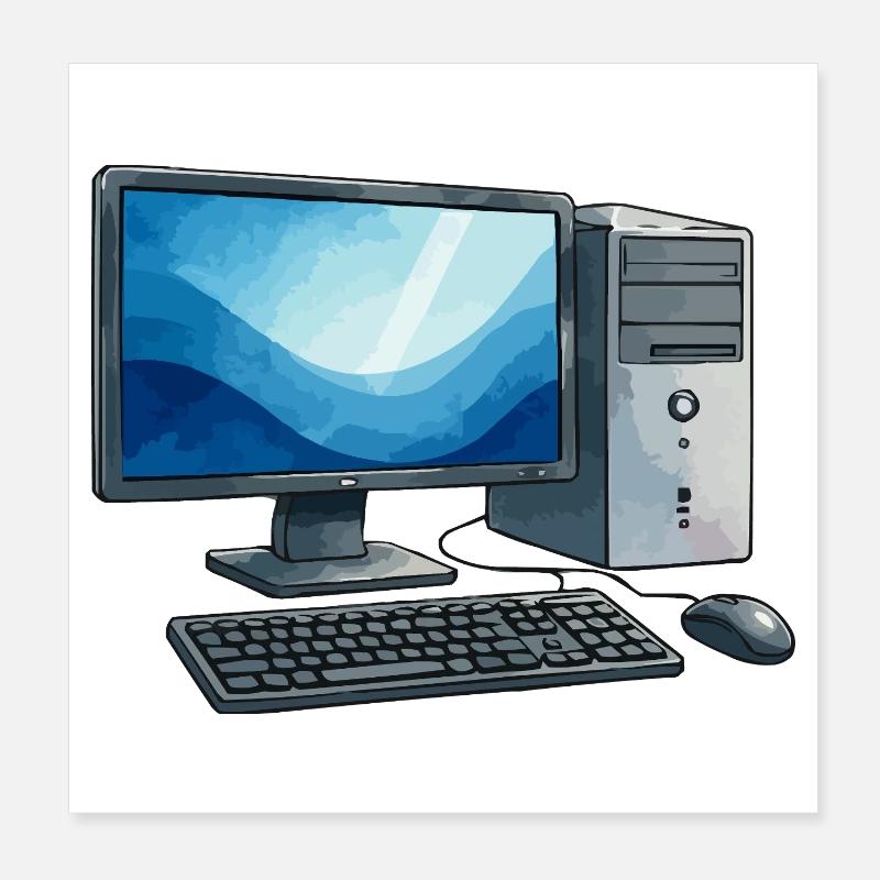Illustration de station de travail pour PC rétro Poster 20 x 20 cm