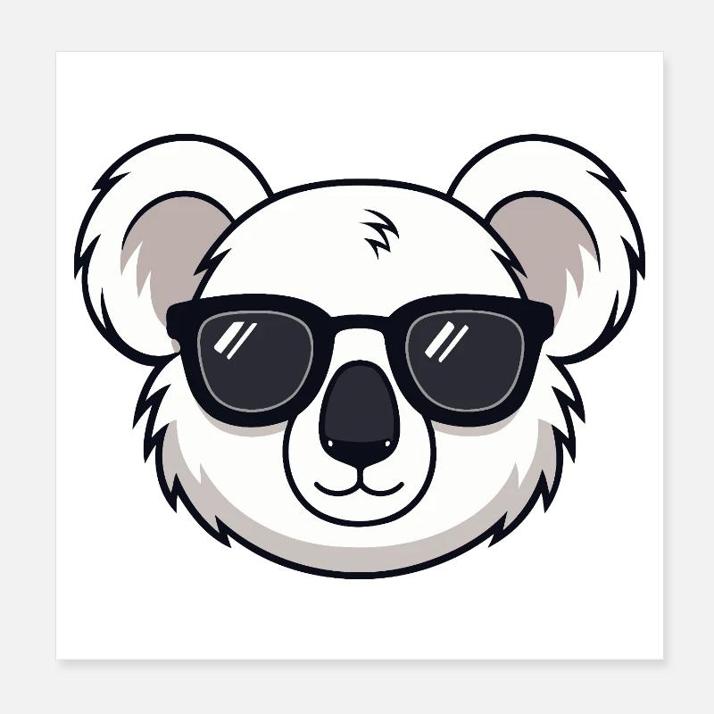 White Koala Cartoon Black Glasses Poster 8" x 8" (20x20 cm)