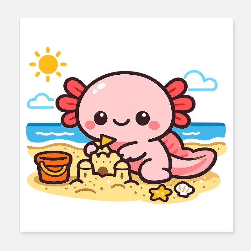 Un poulpe de plage de Kawaii construit un bac à sable Poster 20 x 20 cm