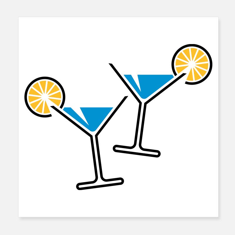 2 Cocktailgläser / Cocktail / Martini + (Hellblau) Poster 20x20 cm