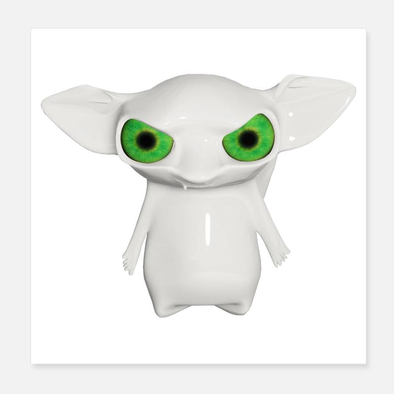 Weißer Alien mit leuchtenden Augen Poster 20x20 cm