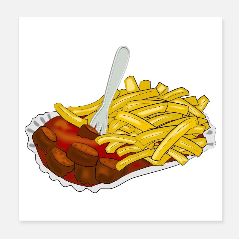 Currywurst mit Pommes - Poster 20x20 cm - Weiß