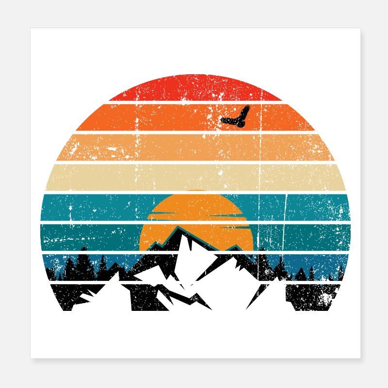 Retro Sunset Peak Silhouette Poster 20x20 cm