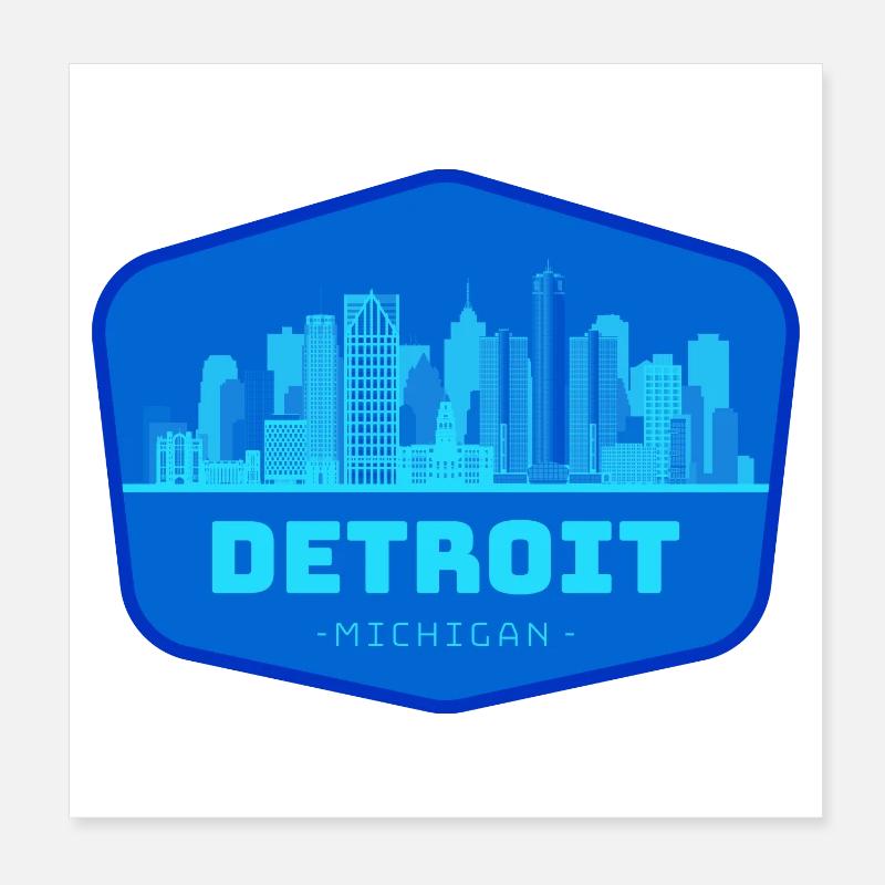Detroit Skyline Blau Patch Poster 20x20 cm