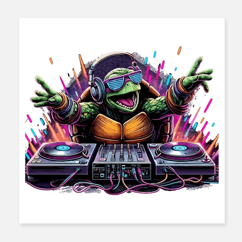 Turtle The DJ Music Gift Poster 8" x 8" (20x20 cm)