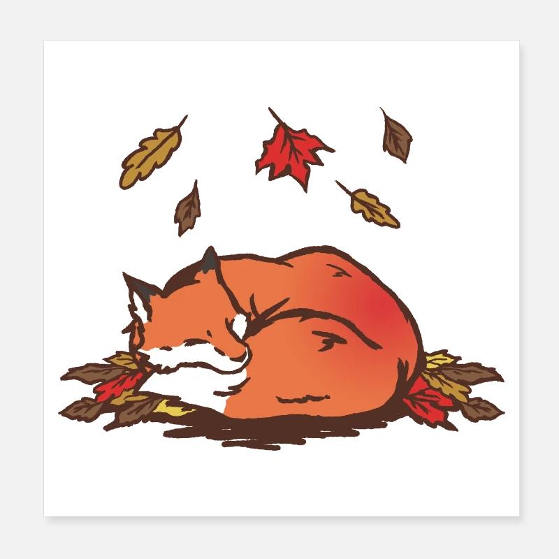 Tranquil Autumn Fox Illustration Poster 8" x 8" (20x20 cm)