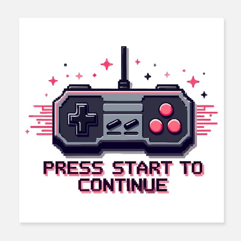 Press Start - Retro Gaming Poster 20x20 cm