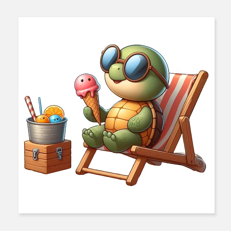 Funny turtle relaxing with sunglasses Poster 8" x 8" (20x20 cm)