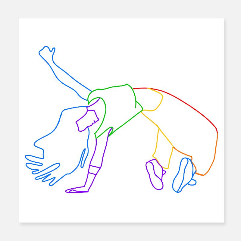 Acrobate de lignes colorées en mouvement - Poster 20 x 20 cm - blanc