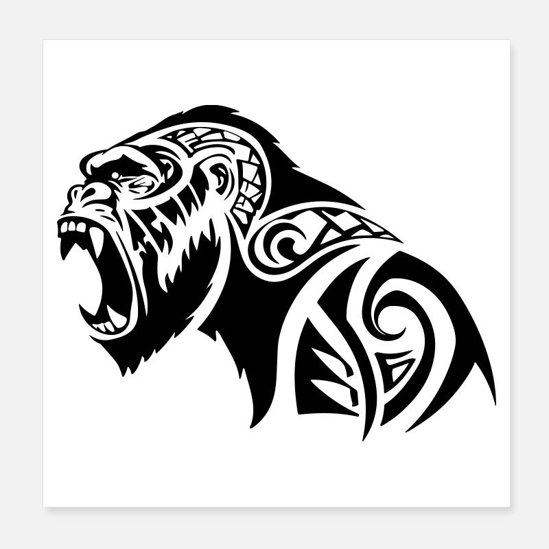 Gorilla Tribal Silverback Poster 20x20 cm