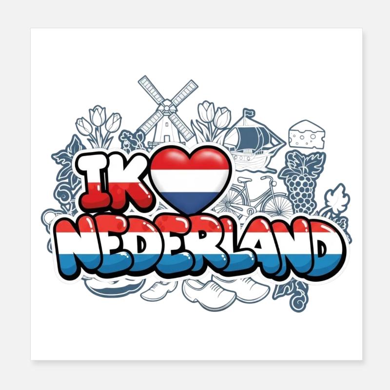 J’aime les Pays-Bas avec drapeau Poster 20 x 20 cm