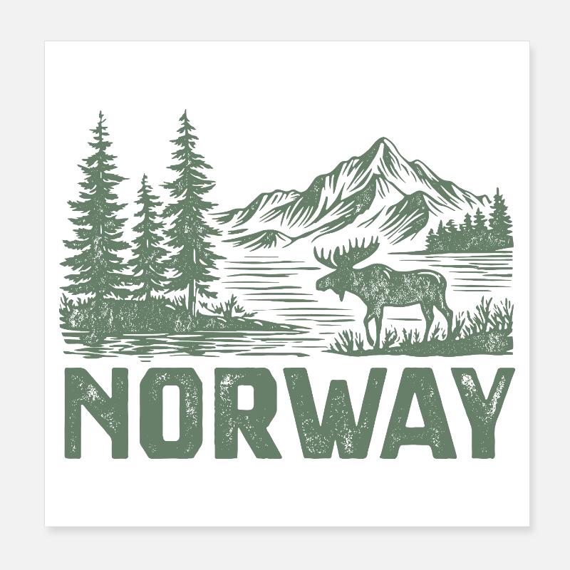 Norwegische Waldlandschaft mit Elch Poster 20x20 cm