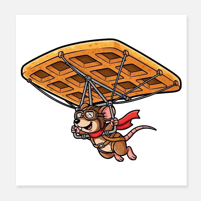 Cute Mouse Flying Pilot Waffle Pastry Candy Poster 8" x 8" (20x20 cm)