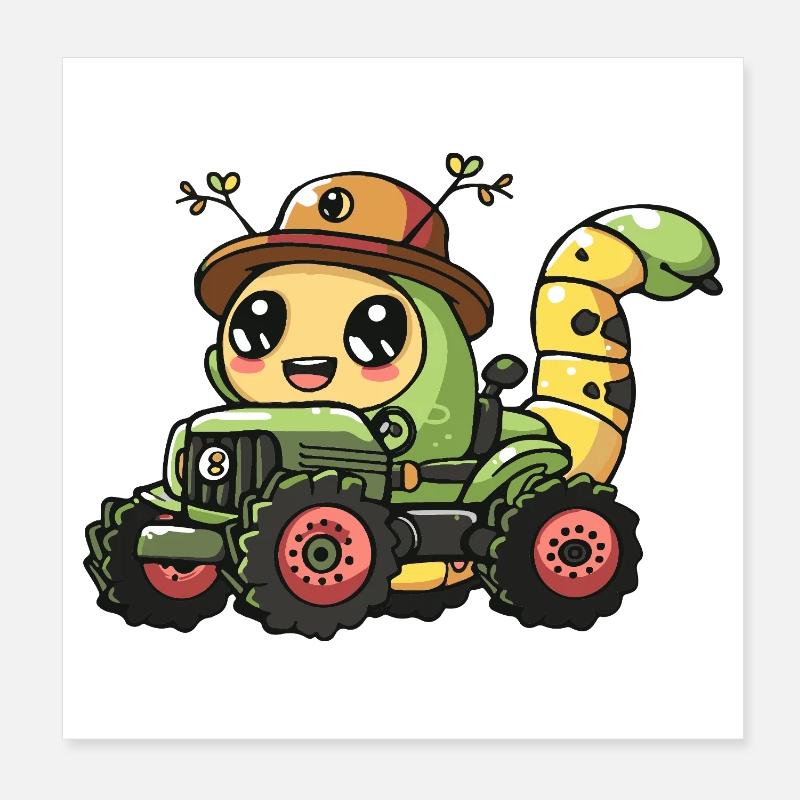 Worm Tractor Farmer Poster 8" x 8" (20x20 cm)