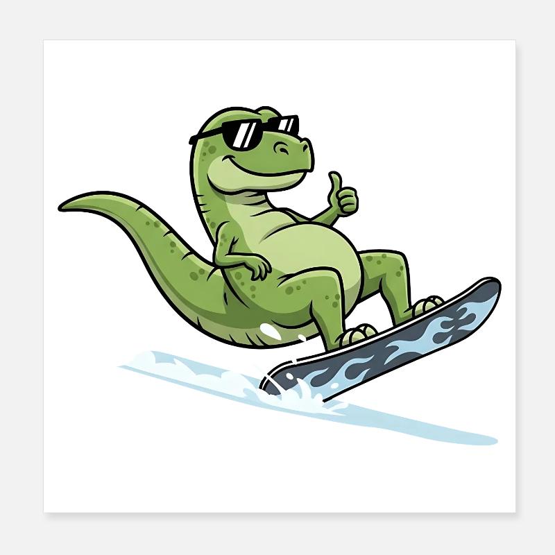 Cooler Dinosaurier Surfer Mit Sonnenbrille Poster 20x20 cm