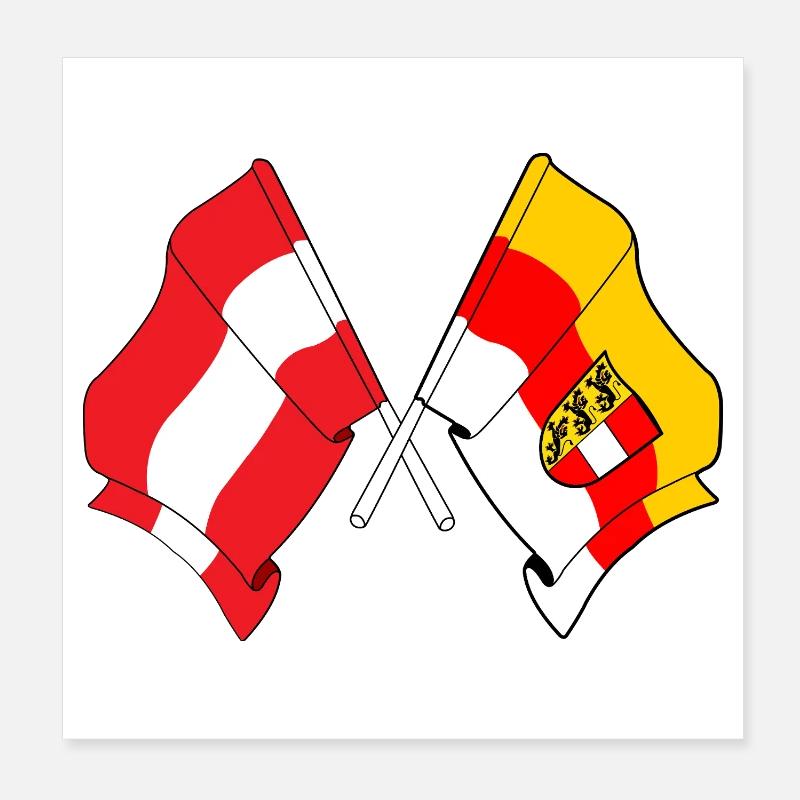 Austria & Carinthia Crossed Flags Poster 8" x 8" (20x20 cm)