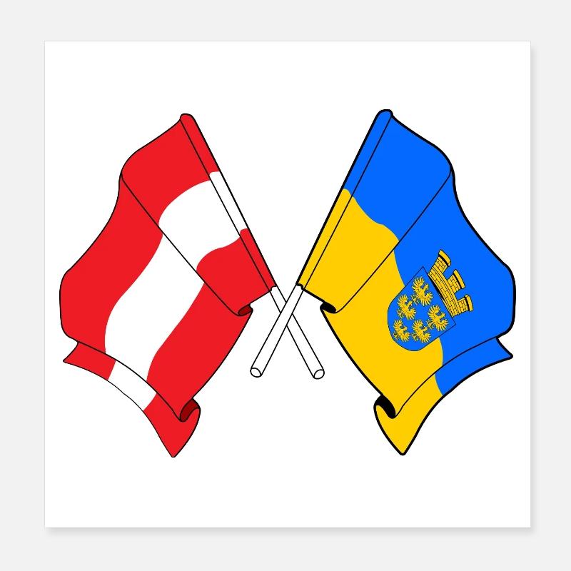 Austria & Lower Austria Crossed Flags Poster 8" x 8" (20x20 cm)