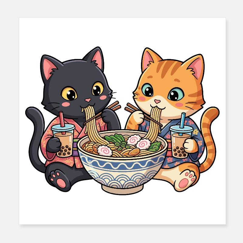 Cats Ramen Bubble Tea Poster 20x20 cm
