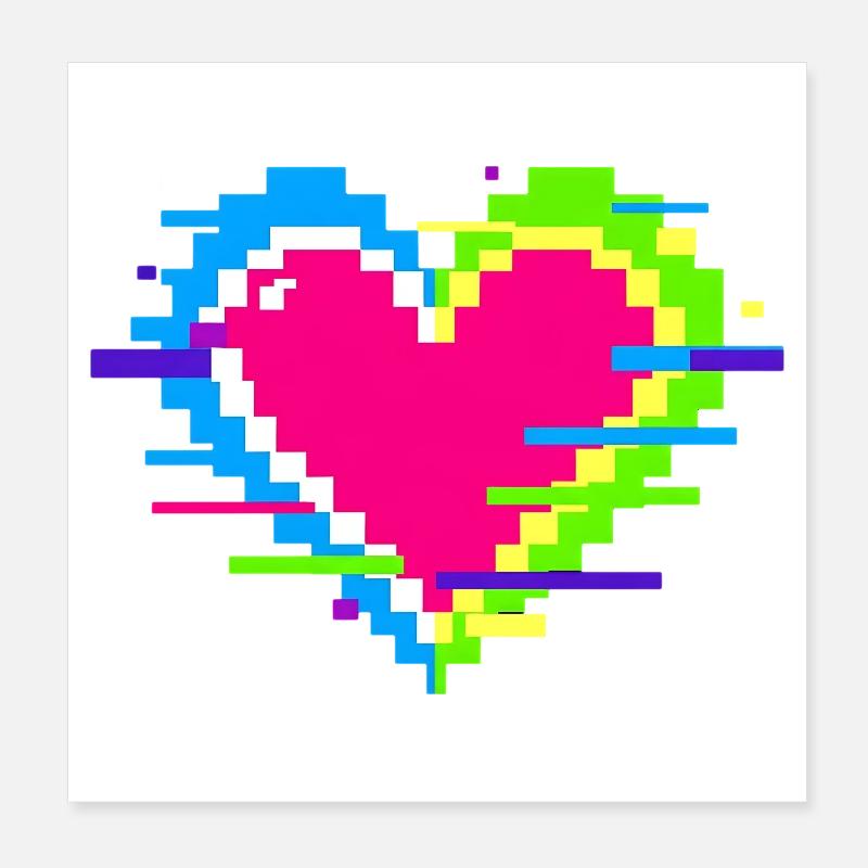 Pixelherz Neon Glitch Regenbogen Poster 20x20 cm