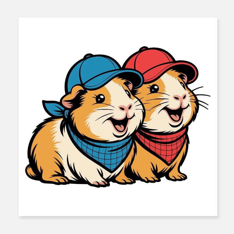 Amis cochons d’Inde mignons – Motif drôle d’animal Poster 20 x 20 cm